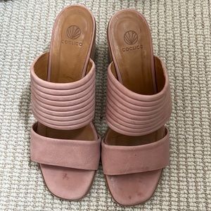 Coclico Rose Leather Slide Sandal with 2 inch wood heel - size 38.5